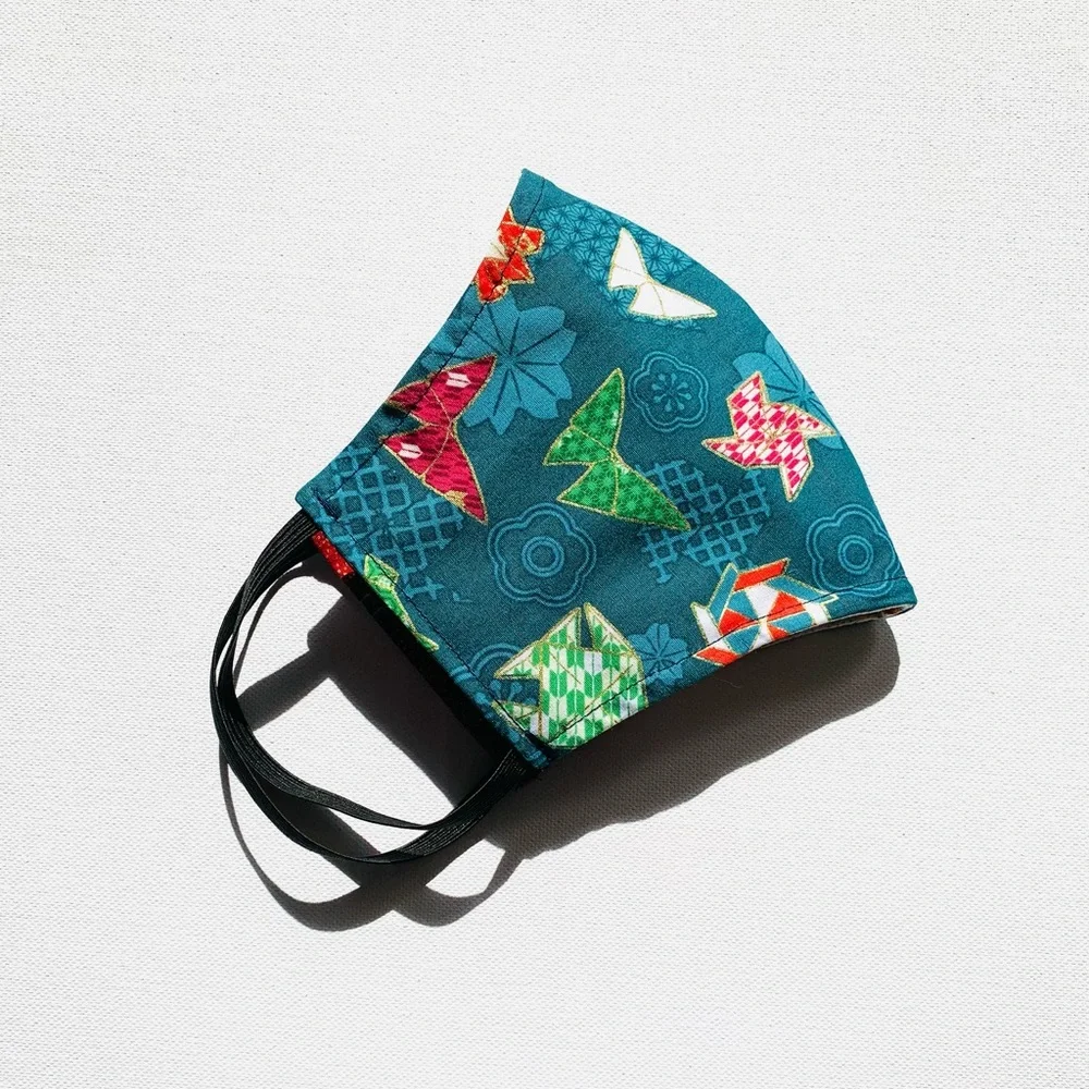 NEW Handmade Green Gold Origami Print Face Mask